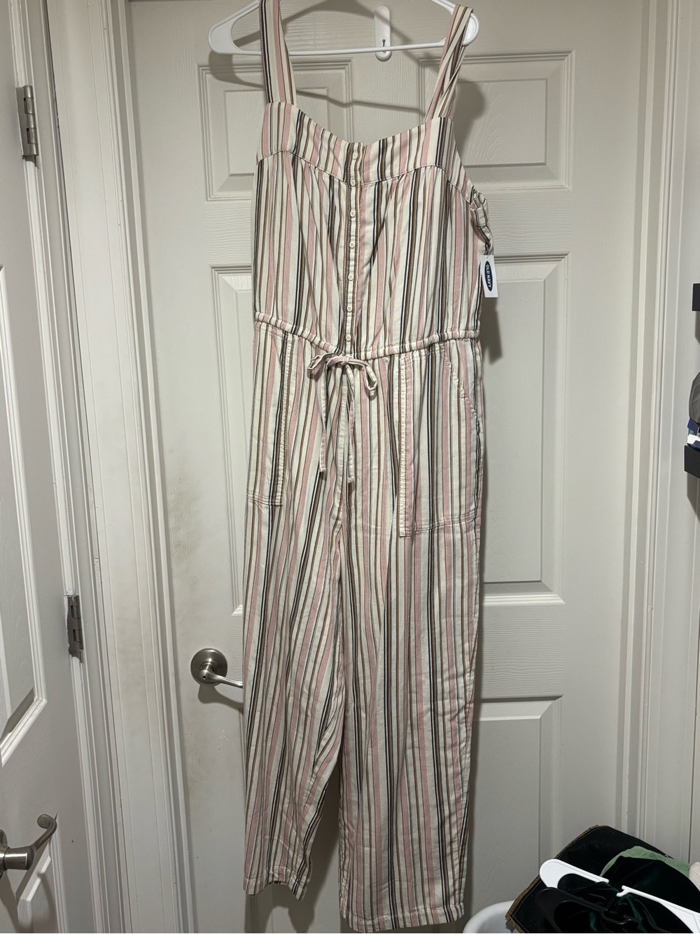 NWT Old Navy Striped Tie-Waist Jumpsuit in Cream, Pink & Green